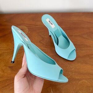 MOSCHINO x Barbie • turquoise stiletto mules heels sandals peep toe
